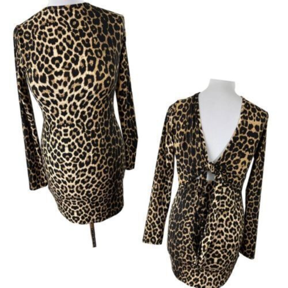 Womens Junior's XL Cheetah Print Reversible Mini‎ Dress Tie Up Animal Printed